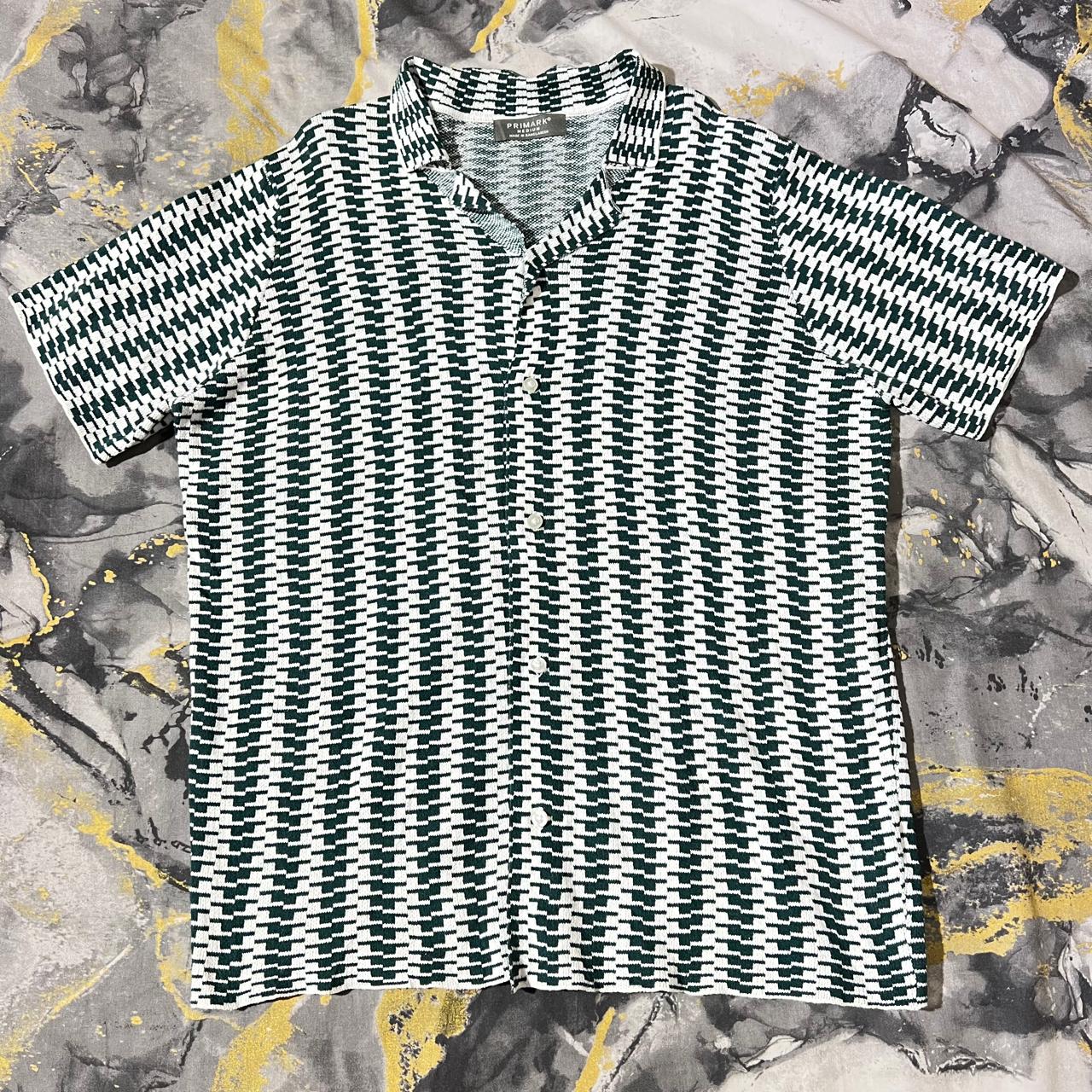 White-Green Patterned Button Down Shirt