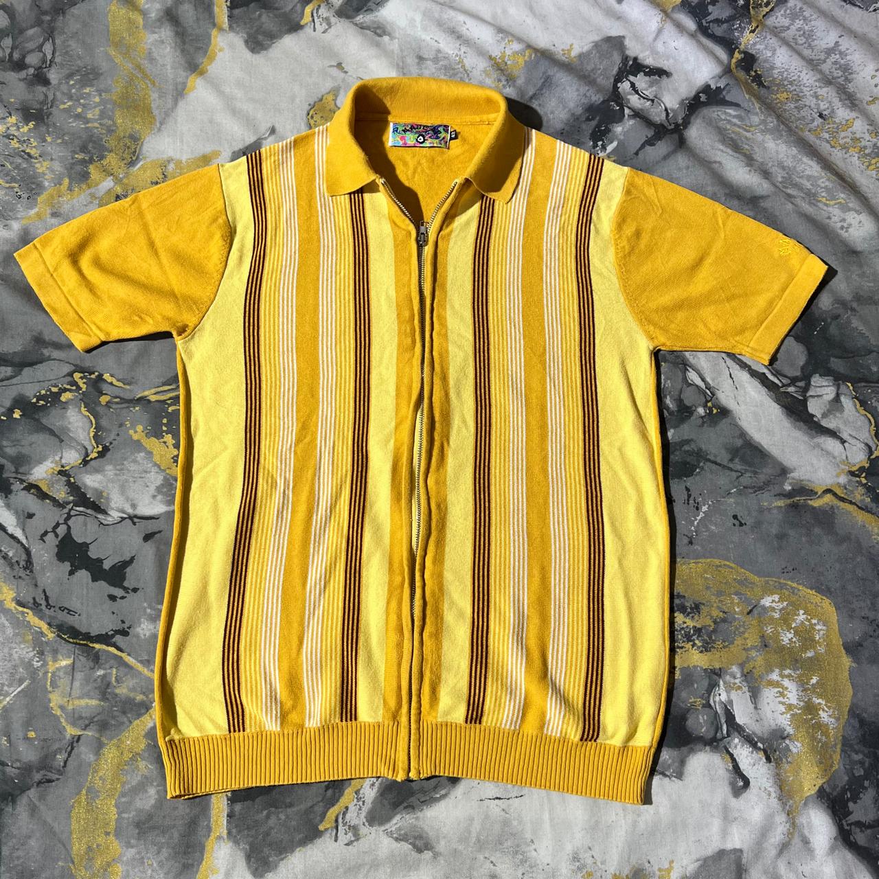 Yellow Striped Full Zipper Polo