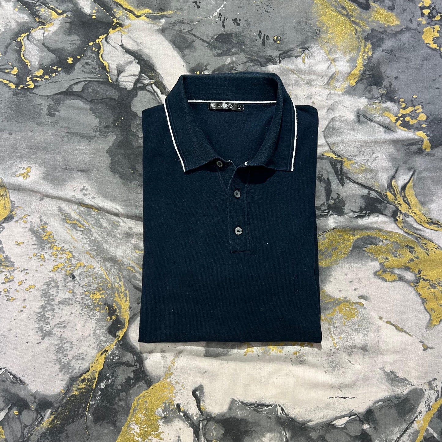 Navy-Blue Fine Cotton Knitted Buttoned Polo