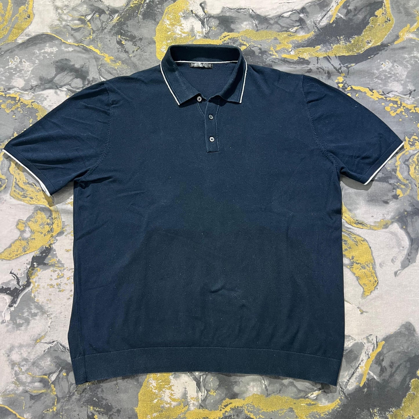 Navy-Blue Fine Cotton Knitted Buttoned Polo