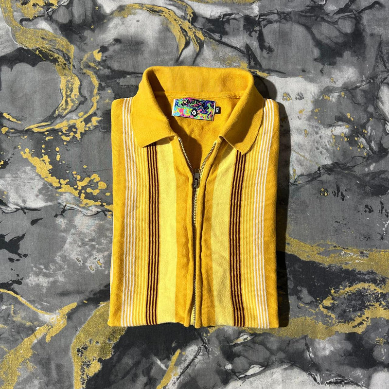 Yellow Striped Full Zipper Polo