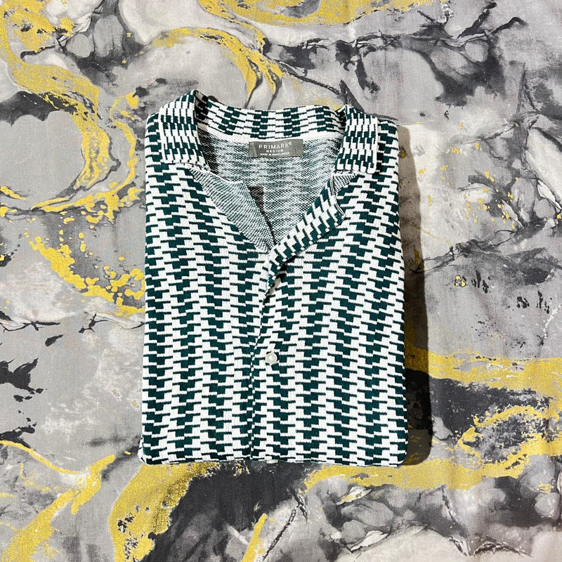 White-Green Patterned Button Down Shirt